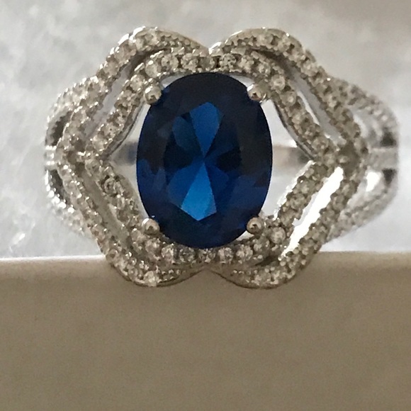Topaz and sapphire solid sterling silver ring 7